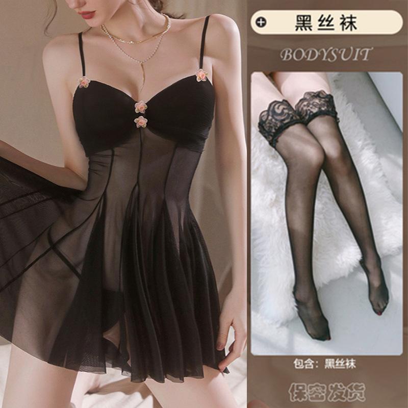 Sexy Übergrößen Verführung Hausunterwäsche Bett Nachthemd Transparenter Strumpfhalterrock Spitze Pyjama Reine Begierde Trenchcoat Anzug
