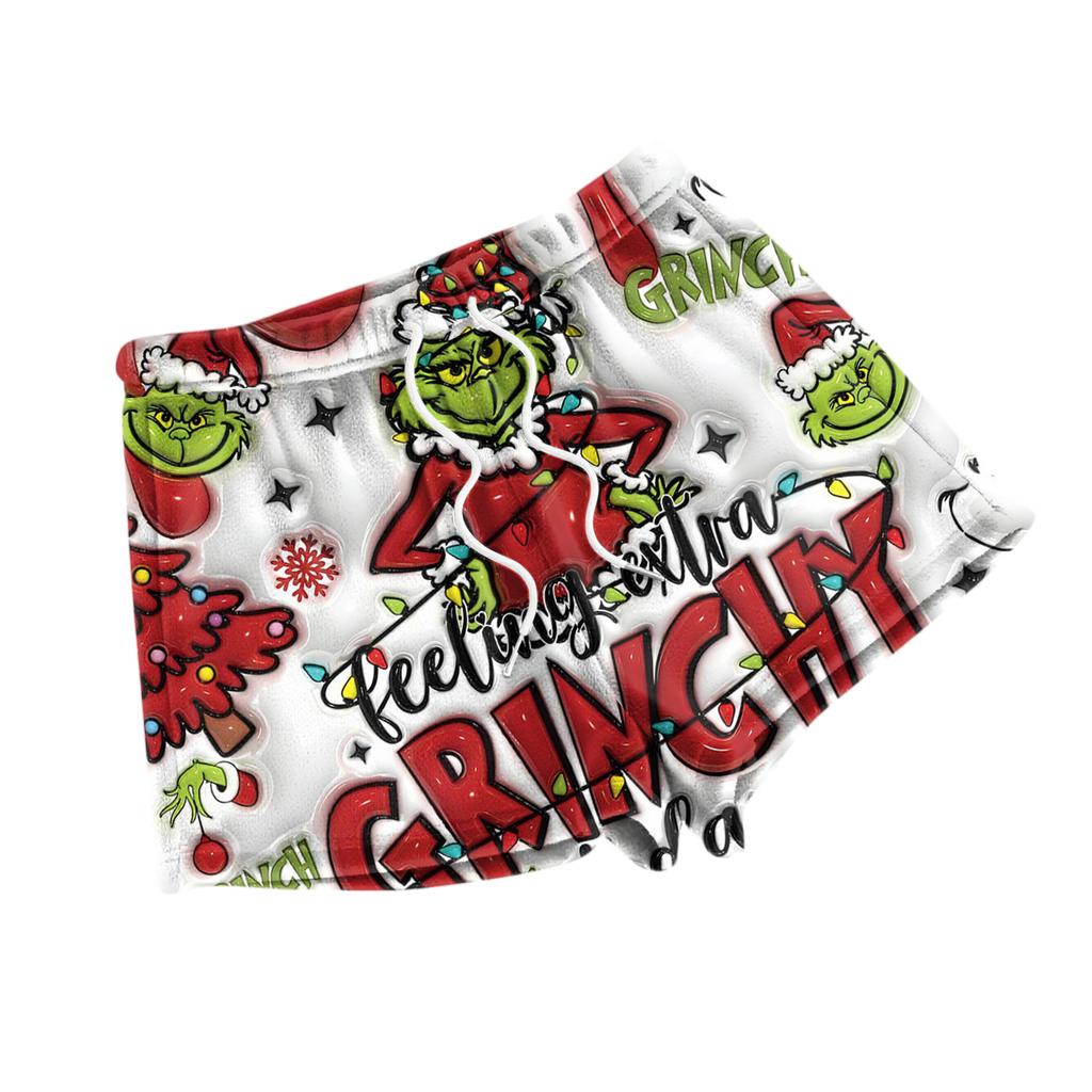 Dámské módní volné pyžamové šortky s fleecovým vánočním potiskem, ležérní kalhoty