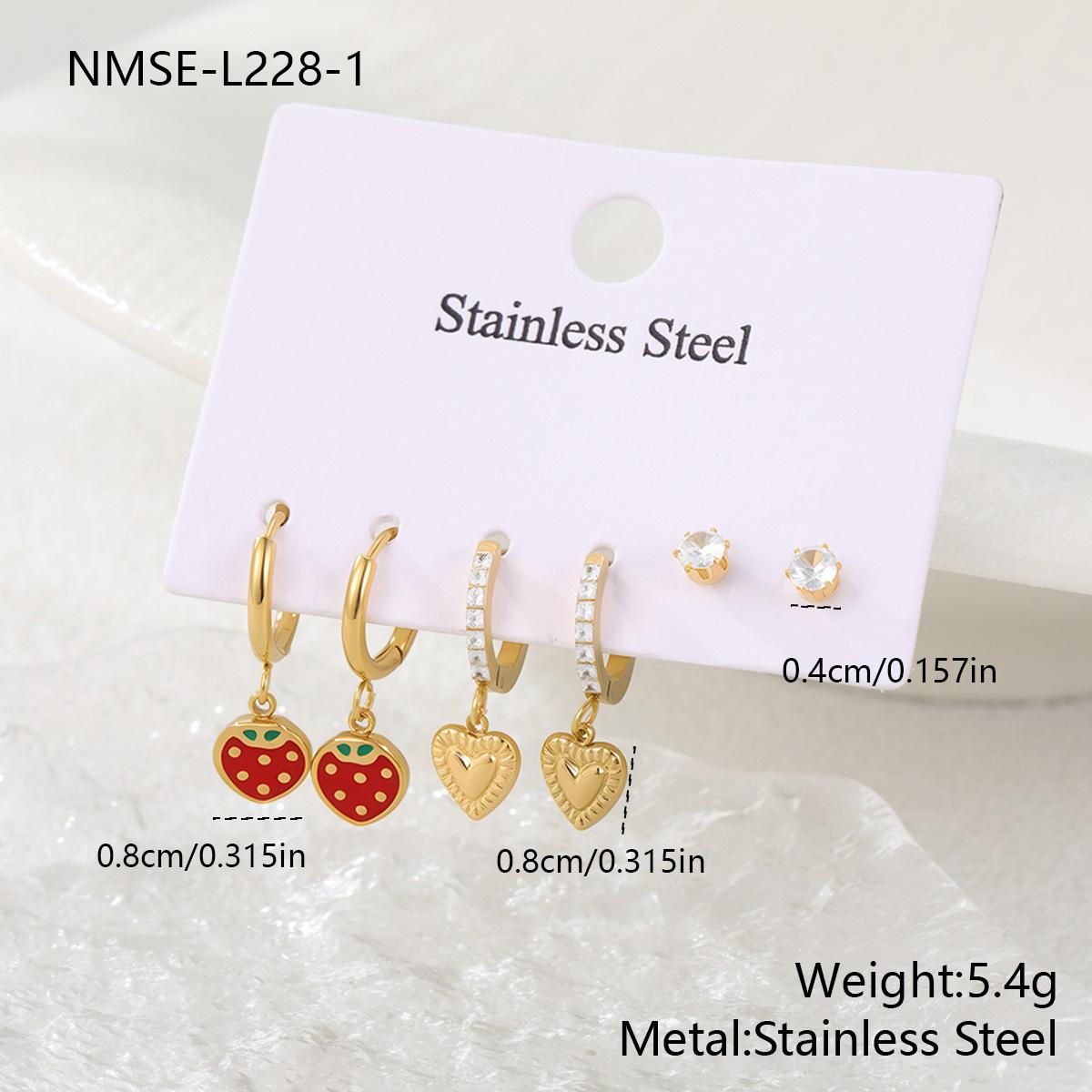 GEMCHIC Women s Stainless Steel Heart & Strawberry Drop Earrings with Zircon Studs for Daily Wear