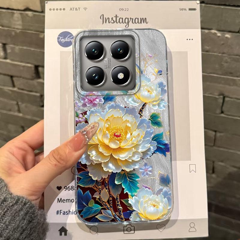 Luxury Blue Flowers Girls Women Phone Case For Xiaomi 14T 13T Pro 14Tpro 11 Lite 5G NE Shockproof Bumper Fundas Cover