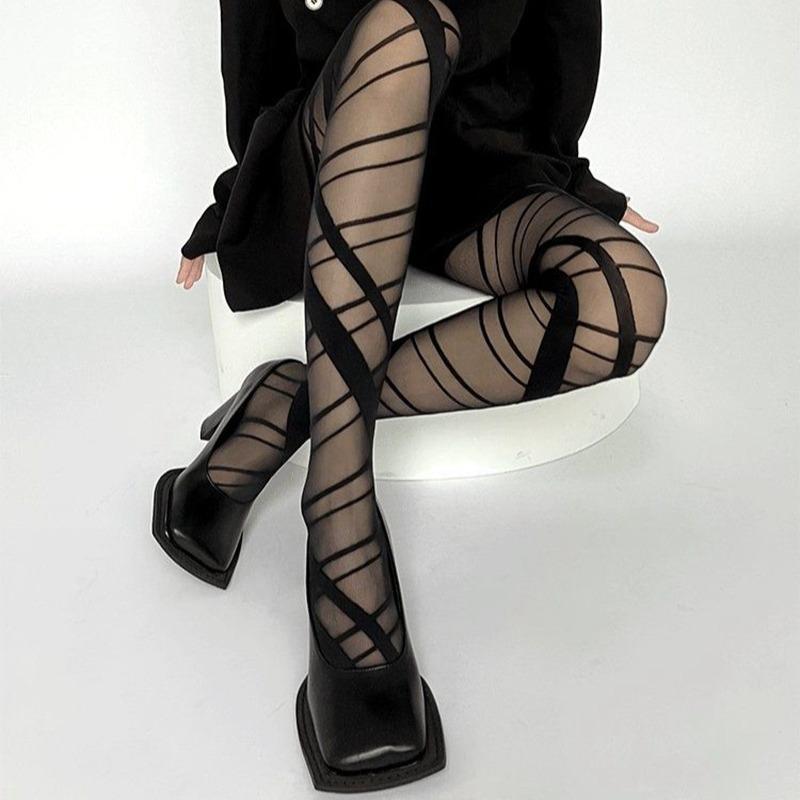 Lolita Women'S Ultrathin Cross Strappy Pantyhose High Waist Semi-Sheer Footed Pantyhose Stockings Hosiery Sexy Summer Stockings