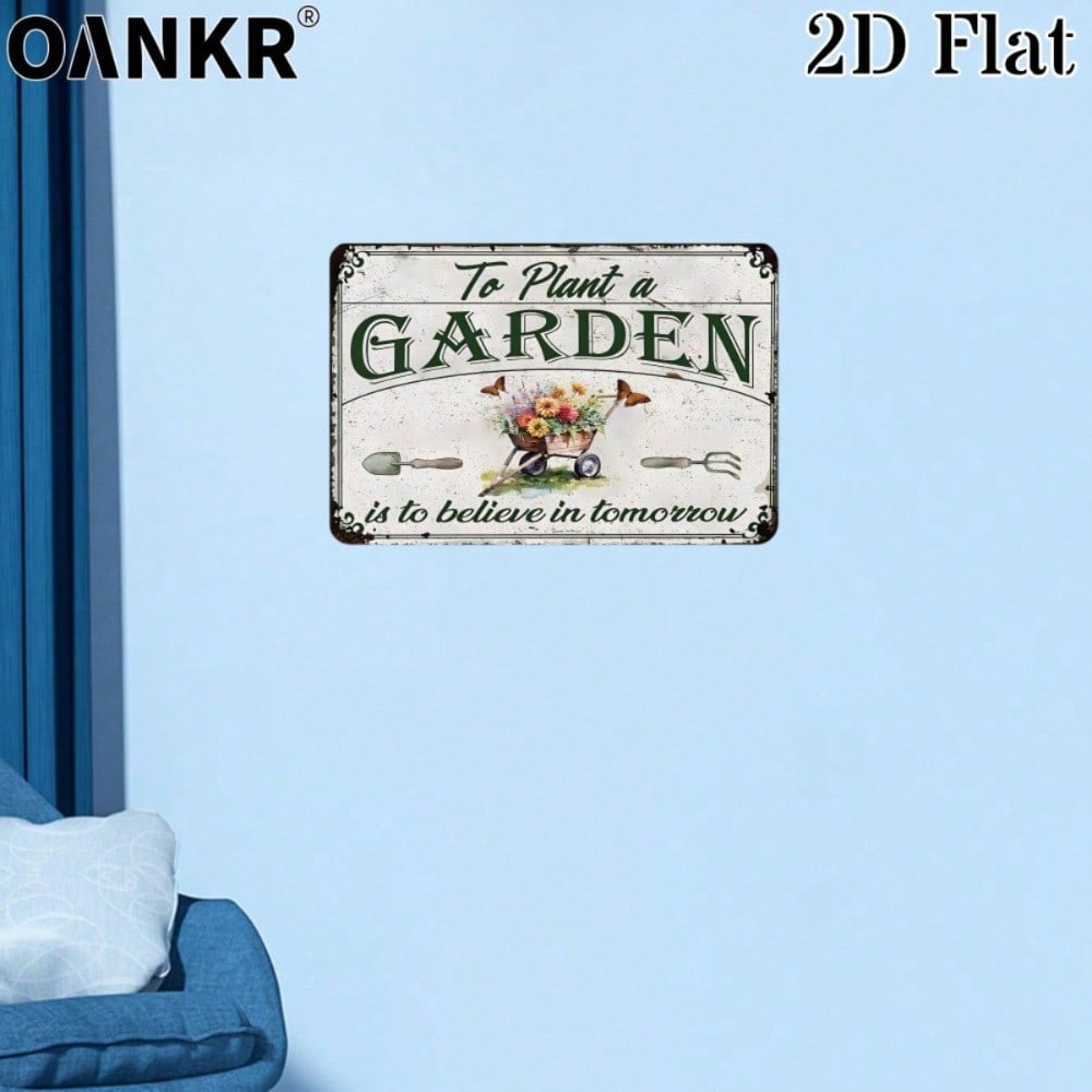 Vintage 12x8 Inch Metal Tin Sign - Plant a Garden, Believe in Tomorrow - 2D Flat Wall Decor for Backyard