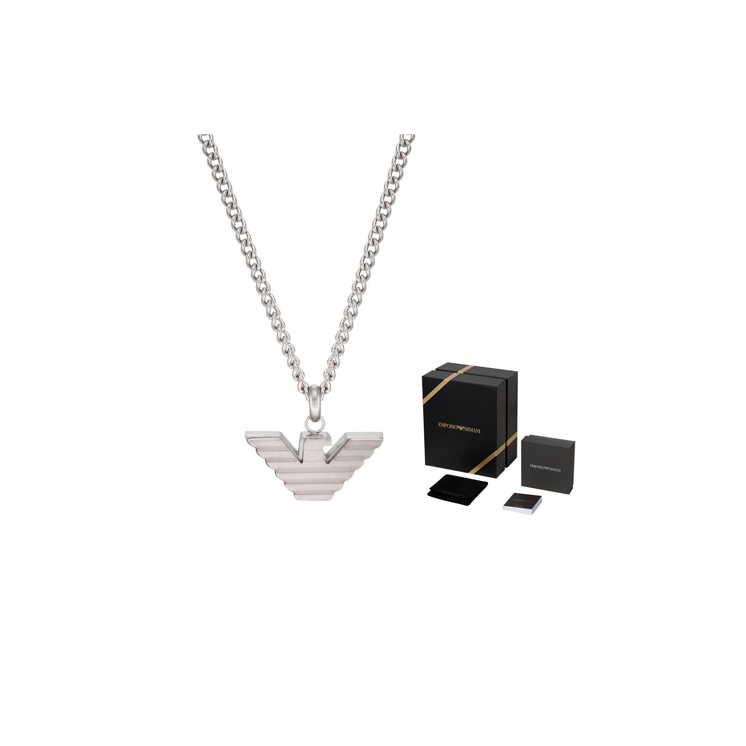 Emporio Armani Hip Hop Fashion Eagle Logo High-End Streetwear Stainless Steel Necklace Men necklace Silver EGS2916040 Basic Packaging