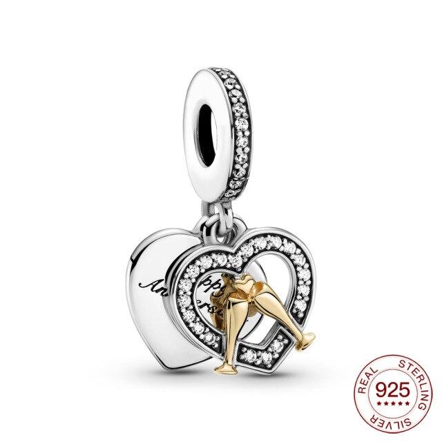 925 Silver Charm Two Tone Wedding Ring Charm Pendant For Original Panjia Necklace Women Fashion Jewelry Gift