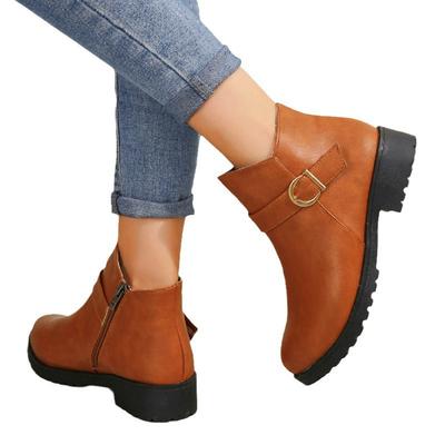 Martin Boots British Style Autumn and Winter New Thick Heel Round Head Leather Boots Large Size Medium Heel Autumn and Winter