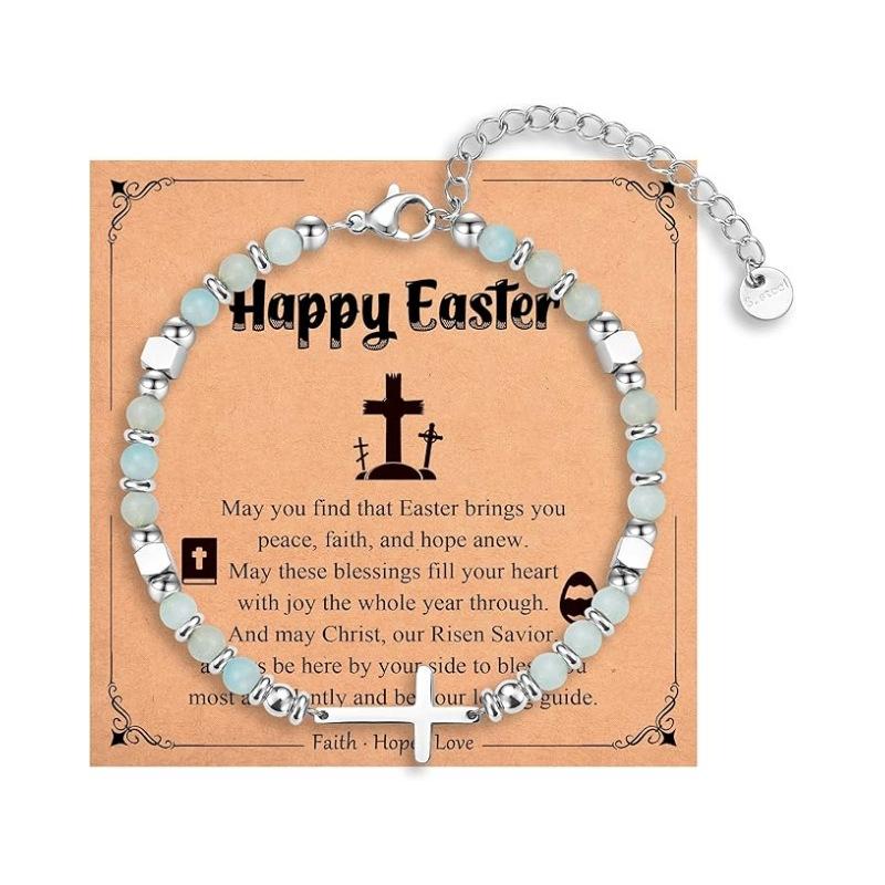 JYL TS Bracelet  Cross Pendant Natural Stone Graduation Gift Inspires Faith