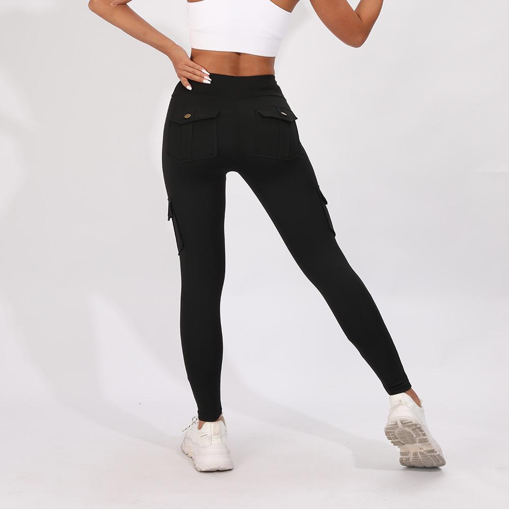 Cross-Border Breathable Hip-Lifting Yoga Leggings with Button Pocket.