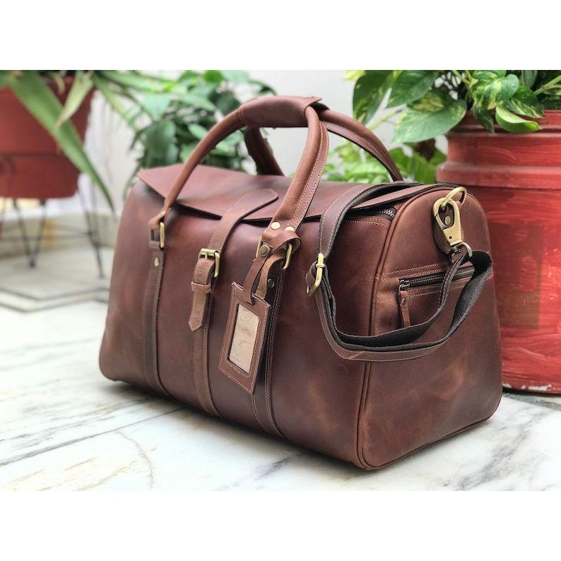 Średnio brązowa skórzana torba weekendowa Hunter Damskie torby i torebki Męska torba nocna dla osób starszych, wyprzedaż noworoczna