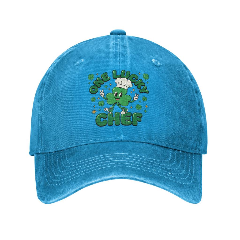 St Patricks Day Chef Lucky Shamrock Baseball Caps Distressed Denim Washed Cooking Snapback Unisex Women Outdoor Adjustable Hats