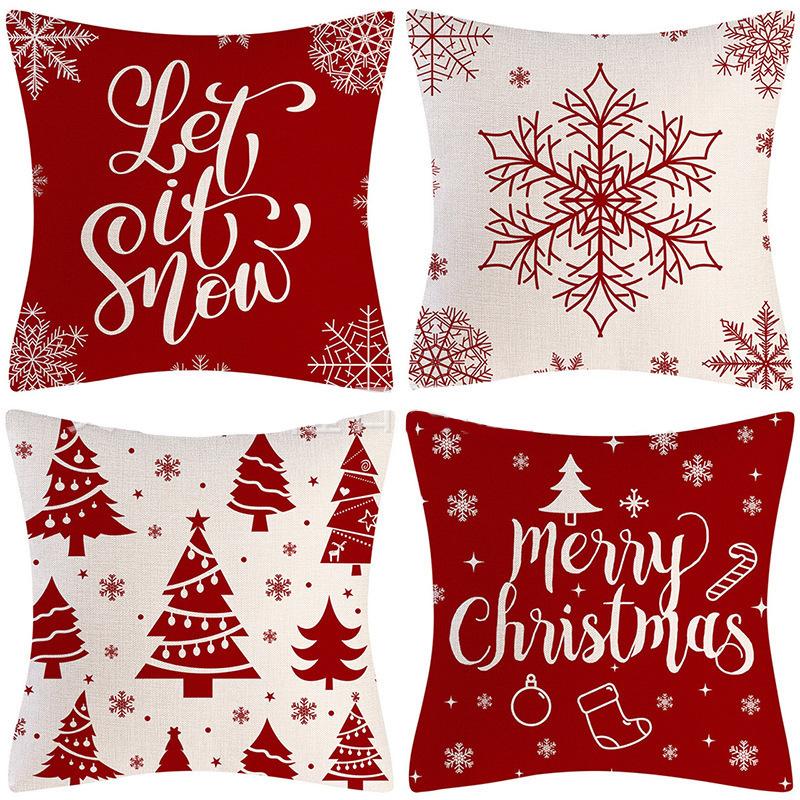 Weihnachts-Dekokissenbezug Leinen Festliches Weihnachtsthema Elch Schneeflocke Rückenlehne Wohnzimmer Sofa Dekoration Kissen Kissenbezug