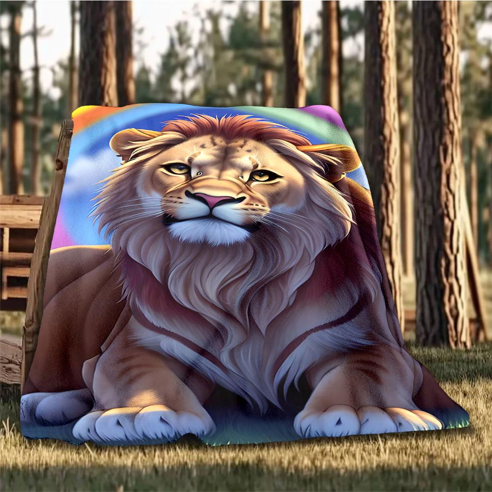 1pc Lion Print Throw Blanket Polyester Fiber, Lightweight Flannel, Soft & Warm, All Season Use for Outdoor, Camping