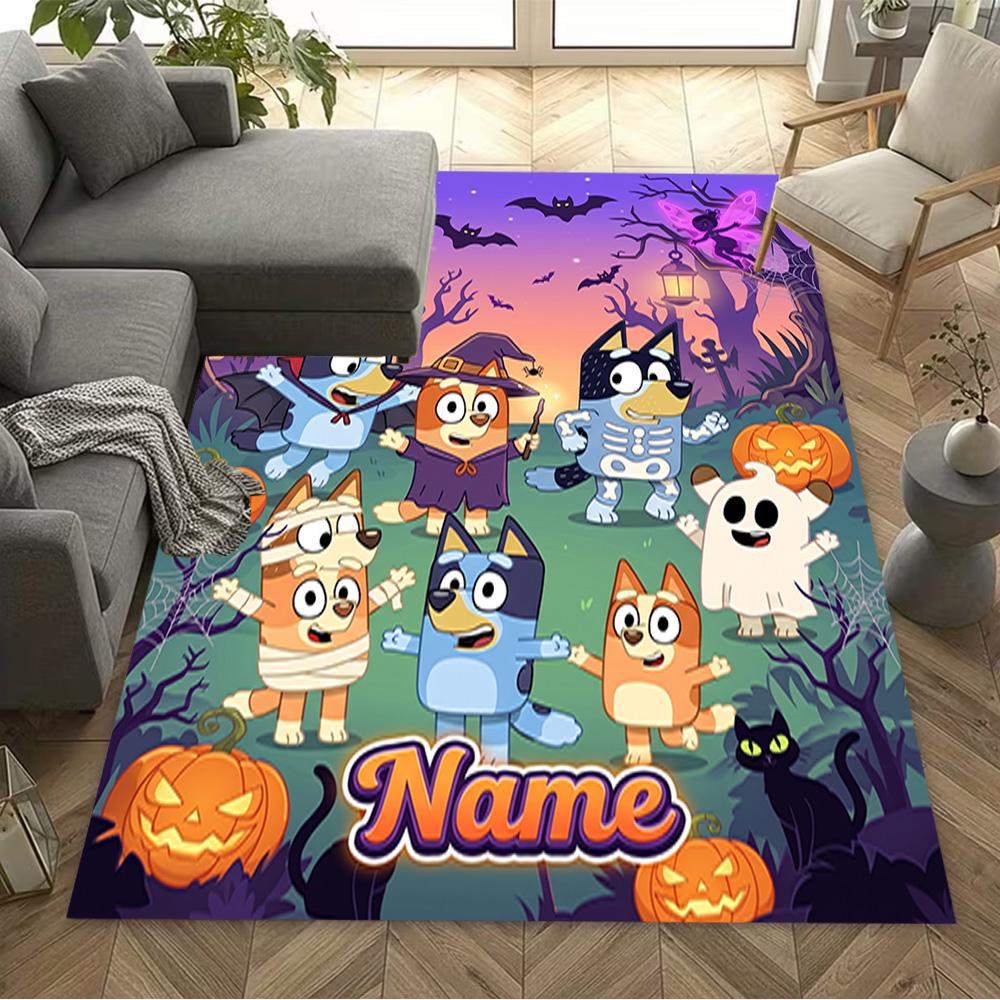 Halloween Bluey Family Personalized Text Area Rug Design for Entryway Dining Room Living Rooms Decorate Room Antislip Carpet Decorate Offices