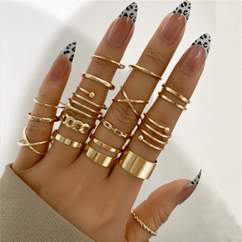LETAPI Bohemian Vintage Heart Geometric Ring Set For Women Gold Color Boho Butterfly Pearl Hollow Leaves Rings Jewelry Gifts