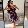 European and American women's clothing 2026 summer new sexy Spice Girl style neck waist ruffle edge printing dress women