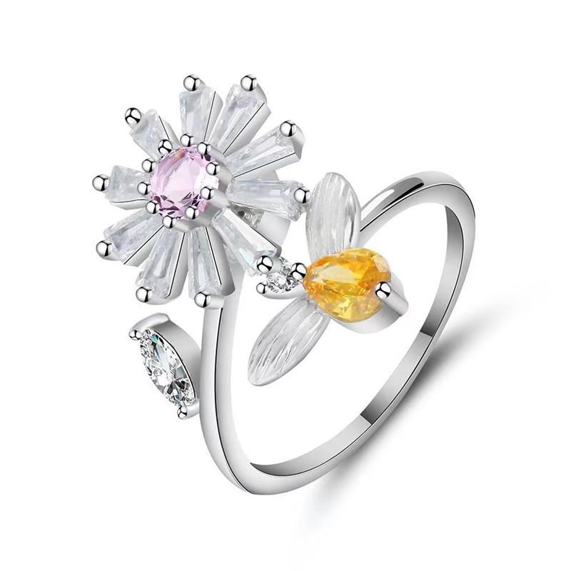 Anelli Antistress Ansia Fidget per Donna Multipli Cristallo Fiore Sole Cuore Metallo Spinner Anello Rotante Gioielli da Matrimonio