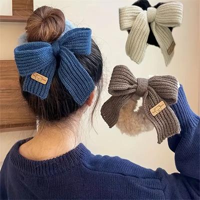 Elegante Haarbänder aus Wolle mit Schleife – süßer/eleganter Stil, Strickmaterial, einfarbig mit Schleifendesign, perfekt für den Alltag, ideales Geschenk für Mädchen