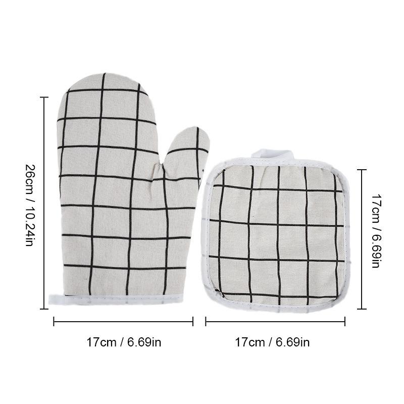 

1set Microwave Oven Glove Mat Set Heat Resistant Anti Slip Kitchen Oven Mitts Baking Gloves for Cooking Baking бежевый
