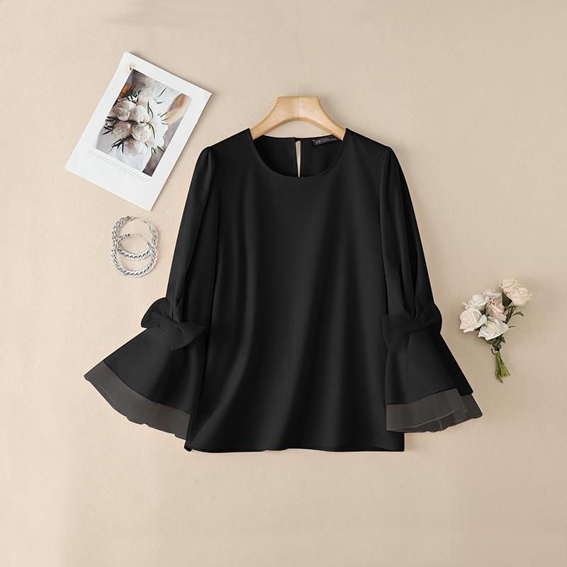 ZANZEA Dámská ležérní halenka s kulatým výstřihem a 3/4 rukávy