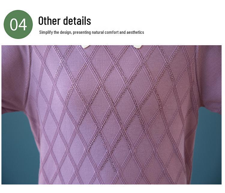 Mother's Day Elegant Knitted Loose Lapel T-shirt - Summer Style for Middle-Aged and Elderly Women