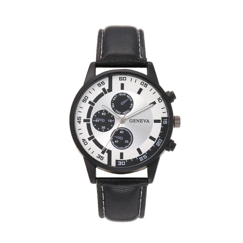 Watch Mens Quartz Watch With Leather Band Casual Style For Everyday Use белый