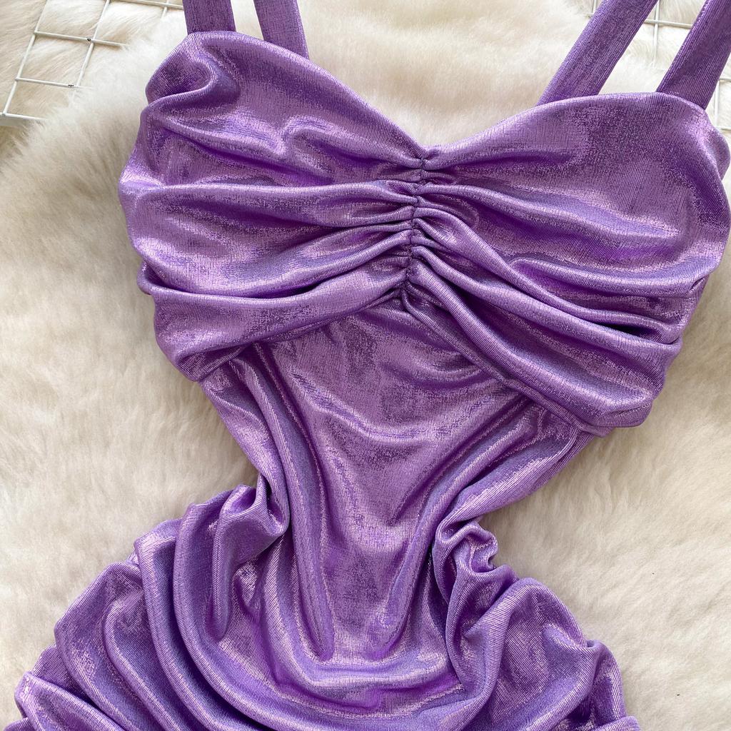 Sommer Dame V-hals Spaghettistropp Mini Kort Sexy Klubbfest Slim Bodycon Futteralkjoler