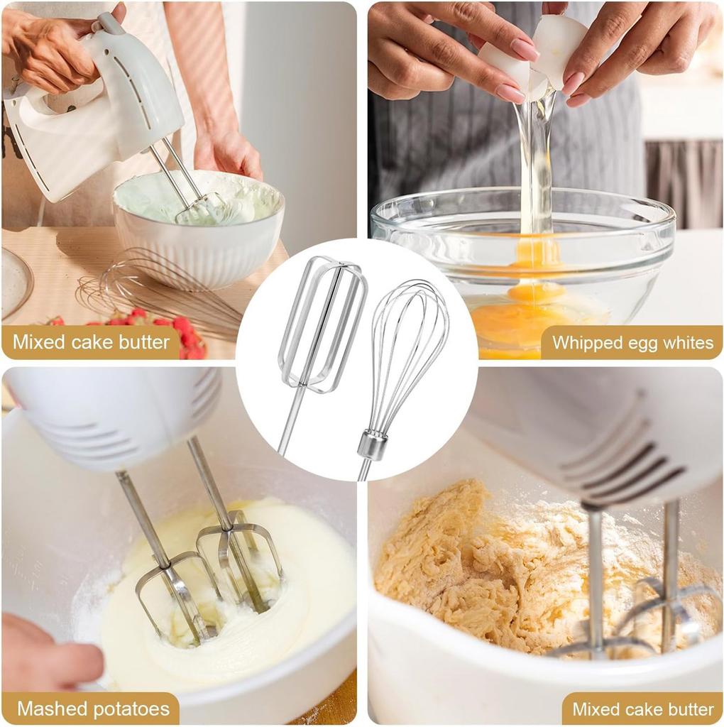 4Pieces Hand Mixer Accessories Stainless Steel Whisks Cooking Mixer Attachments for Effortless Mixing of Eggs Flour