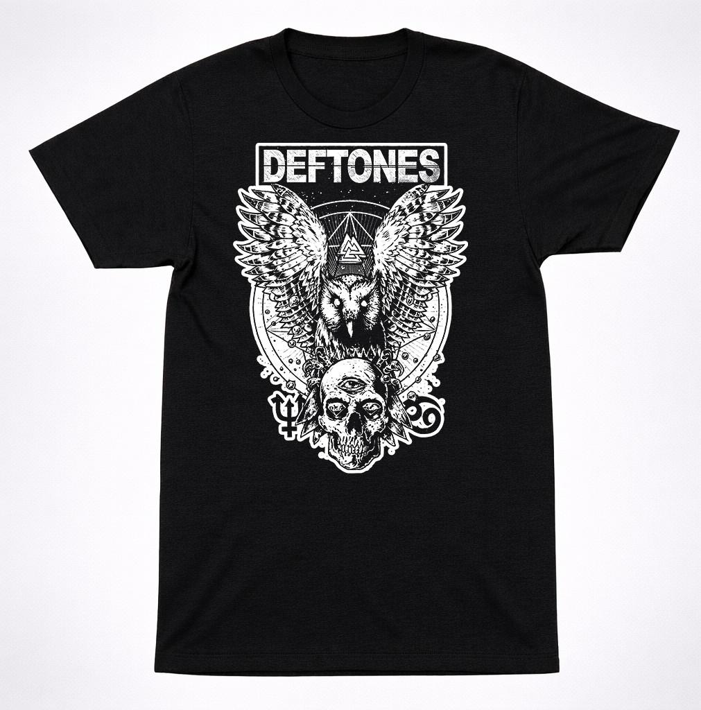 Deftones Owl Skull Graphic T Shirt Alternative Metal Band Tee Black S разноцветный