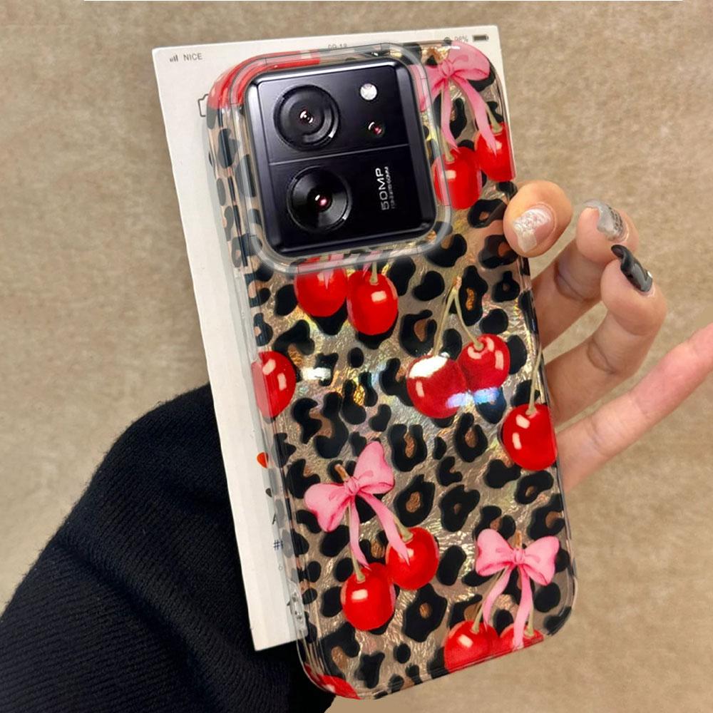 Leopard Cherry Fruit Vortex Texture Phone Case for Xiaomi 13T 14T 11 Lite Poco X5 M6 Pro X6 X3 Pro NFC C75 C71 C65 C61 M5S Cover