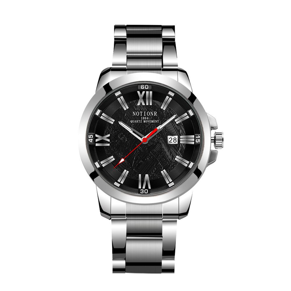 Men S Steel Belt Watch Simple Trend Waterproof Calendar Luminous Quartz Watch