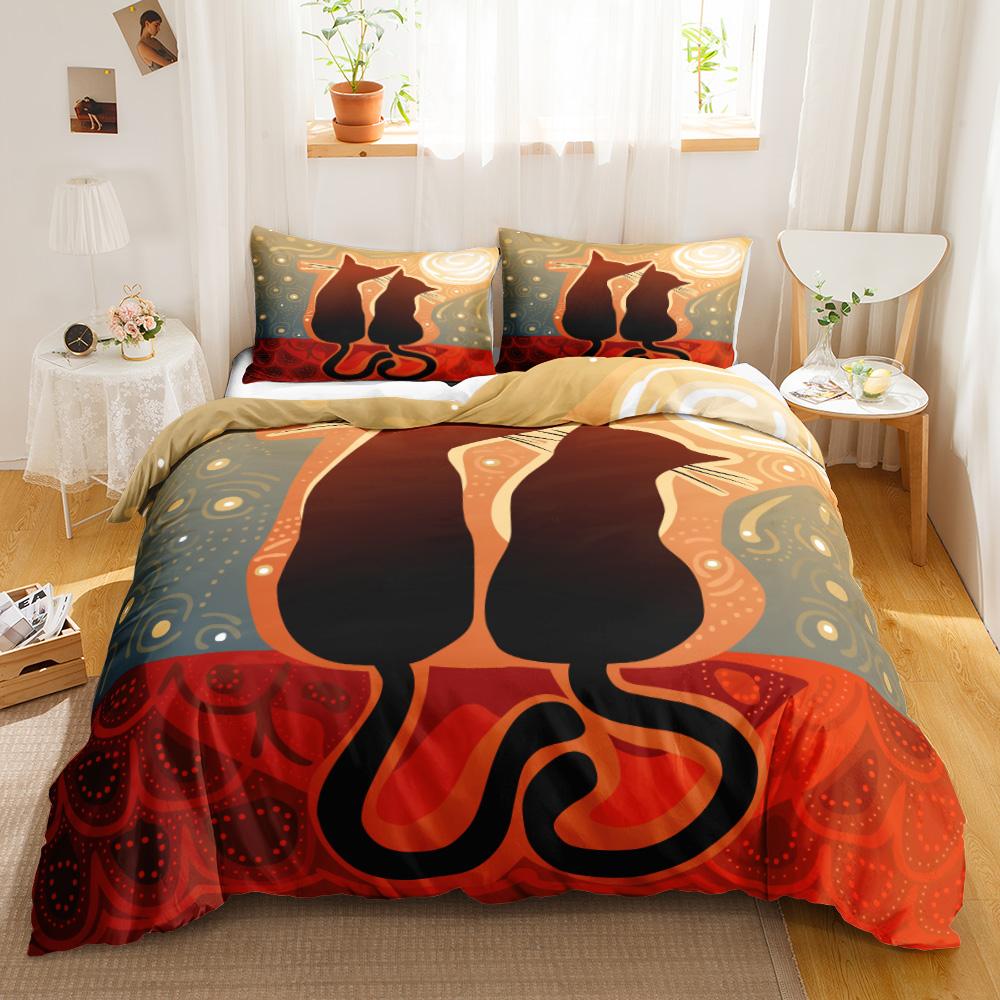 Cat Duvet Cover Set Digital Different Color Cartoon Cute Cat Bedding Set Bedclothes Double Queen King Size Polyester Qulit Cover