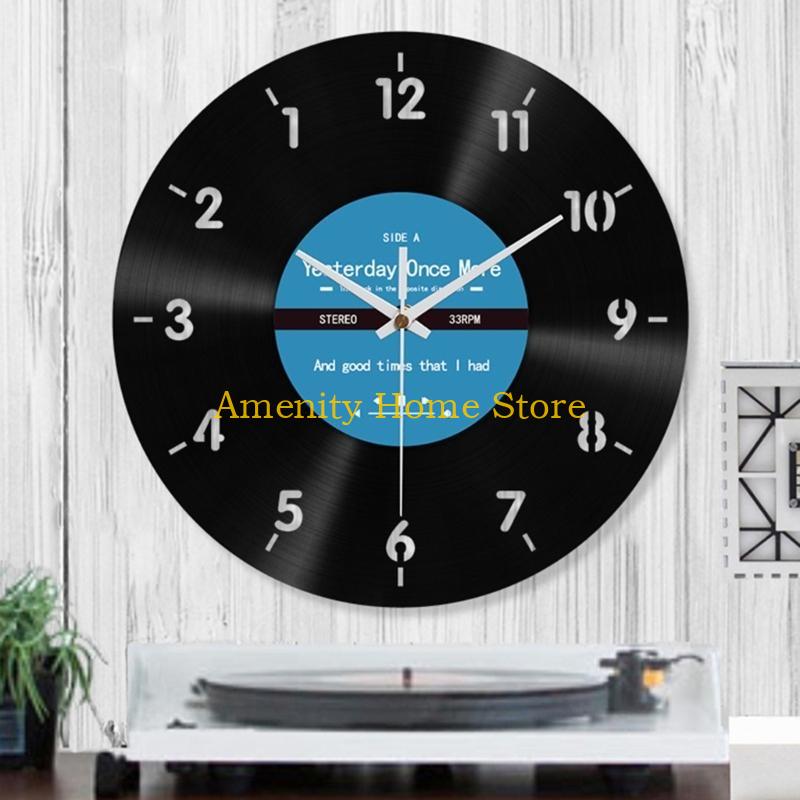 F26C Unique Vinyls Record Backwards Reverse Wall Clock 12Inch Counterclockwise Decorative Clock for Home and Office Decors