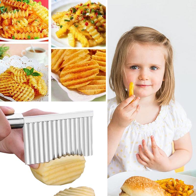 Stainless Steel Potato Chip Slicer Dough Vegetable Fruit Crinkle Wavy Slicer Knife Potato Cutter Chopper Kitchen Cutting Tool