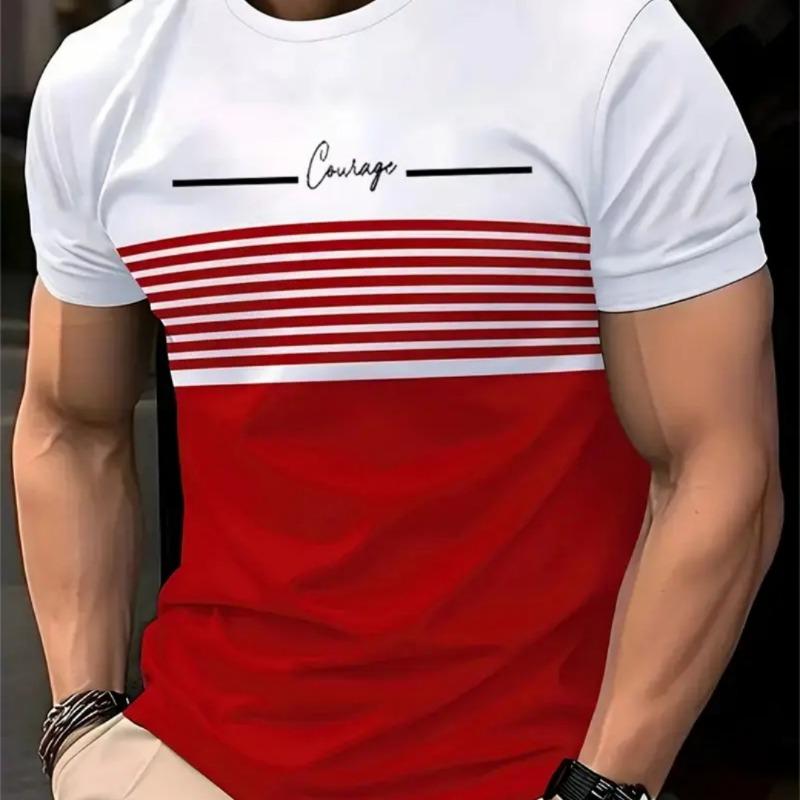 Oversized t-shirt Men s T Shirt Summer Fashion Casual Round Neck Short Sleeve Top Striped Printed Men s Clothing T-shirt S