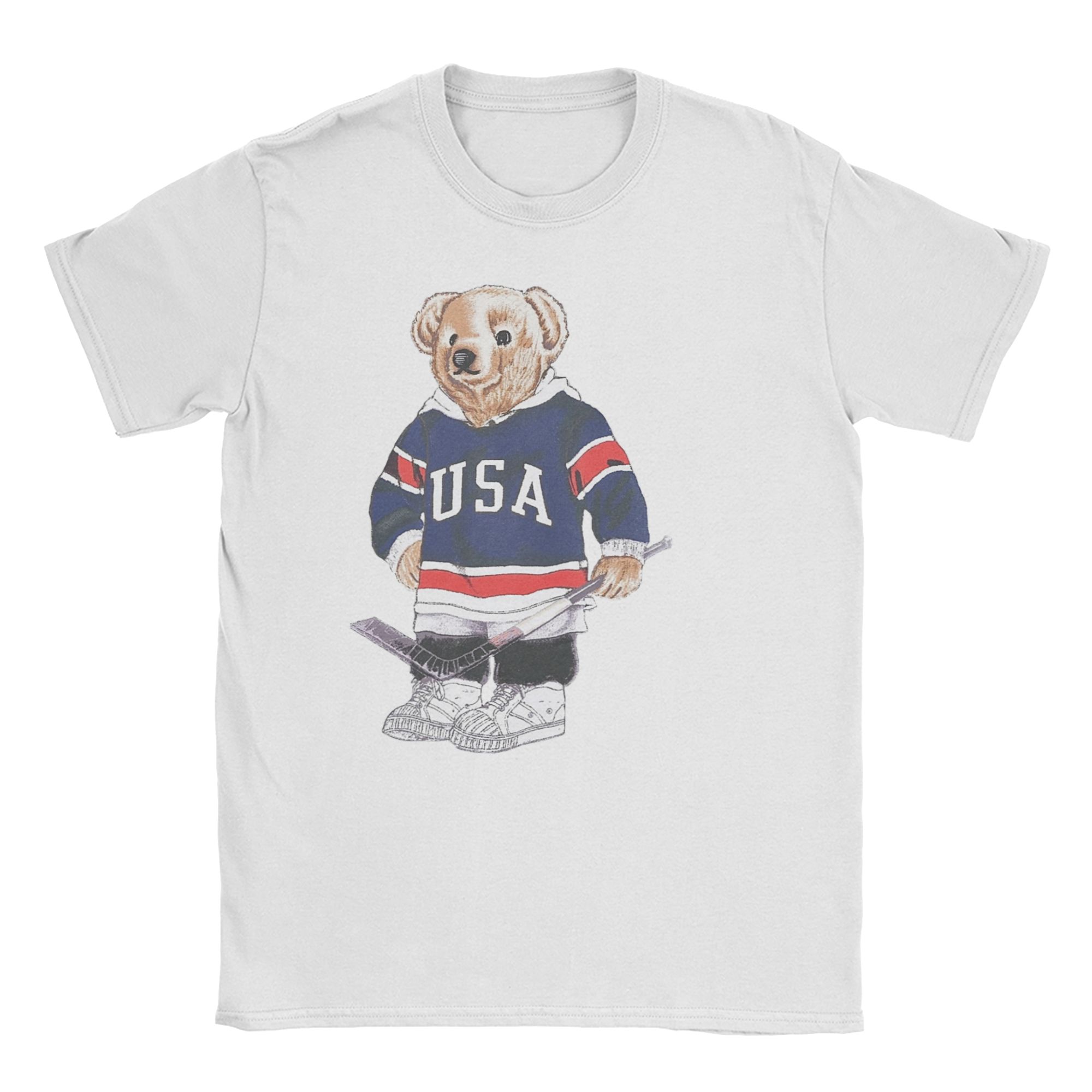 Leisure USA HOCKEY T-Shirts Unisex Women Round Neck 100% Cotton T Shirts Short Sleeve Tee Shirt Original Tops S