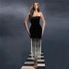 European Strapless Beaded Bandage Dress with Elegant Tassels