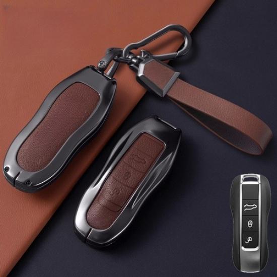 Zinc Alloy Leather Car Key Case Cover For Porsche Panamera 911 Macan Cayenne