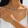 Luxury Lion Head Necklace & Bracelet Set: Rhinestone-Embellished Alloy Chain with Square Pendant for Women