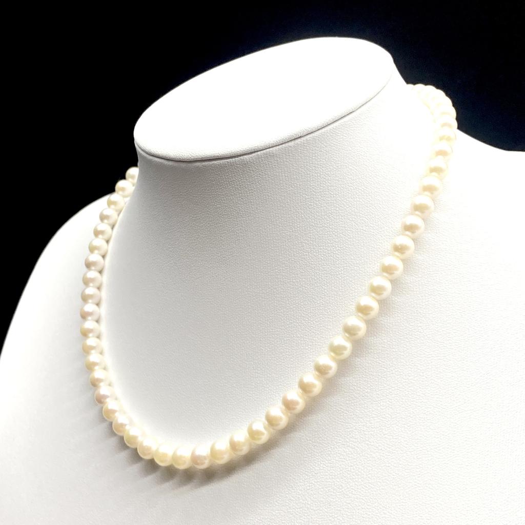 Akoya Pearl Necklace Natural Jewelry White Beige Approx. 43cm 6.5mm–7.0mm 28.0g Silver Clasp w/Box