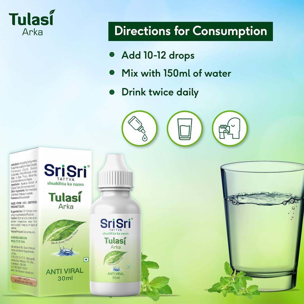 Sri Sri Tattva Tulasi Arka 30ml Pack of 1 | Natural Immunity Booster Drops for Adults