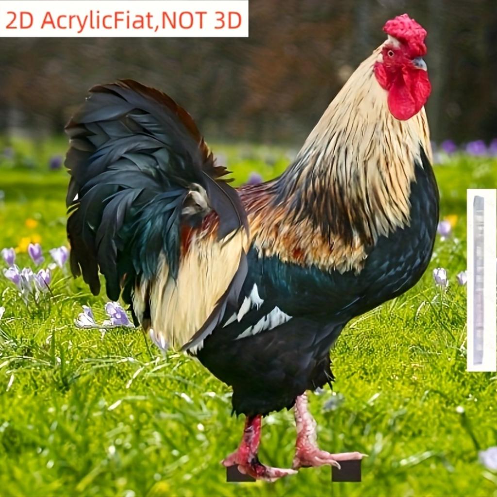 Vibrant Rooster Acrylic Garden Yard Stake, 2D Cute Animal Outdoor Decor for Lawn, Patio, Farm & Backyard
