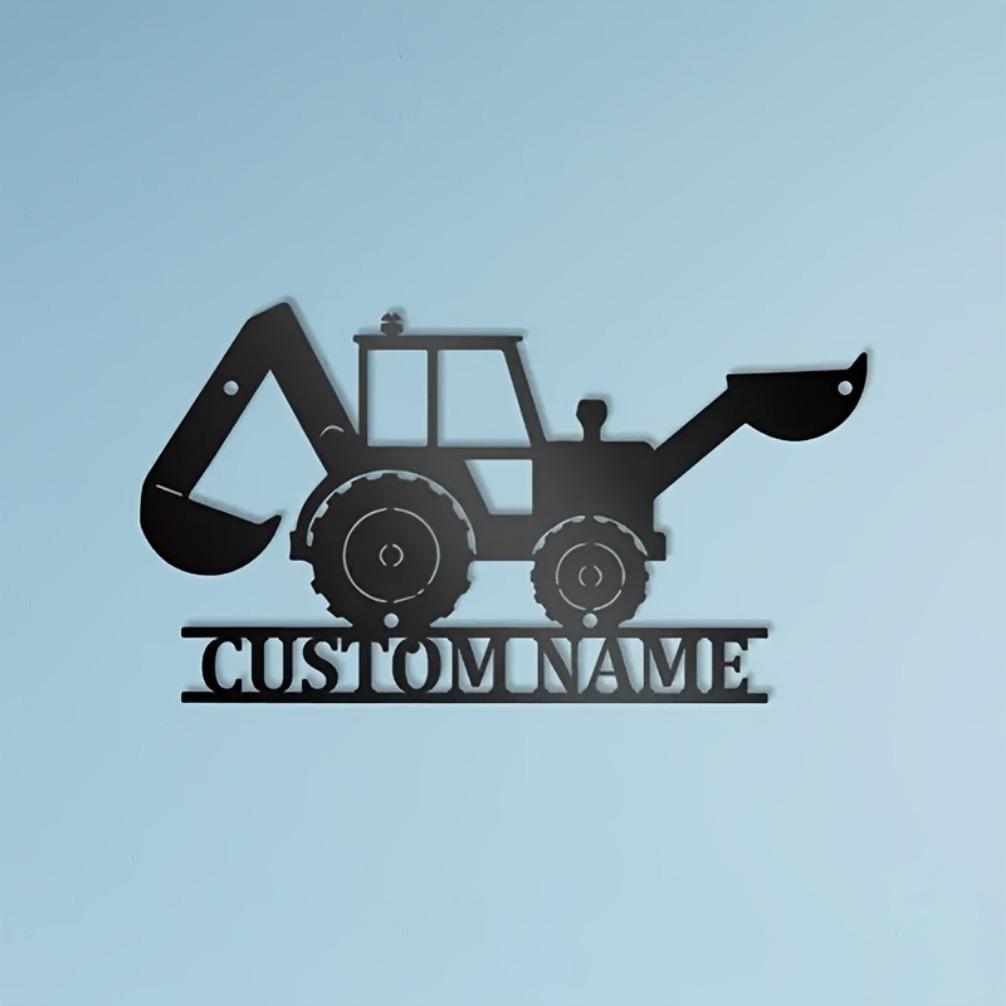 Custom Excavator Metal Sign Personalized Construction Wall Art with Name Industrial Decor for Garage Man Cave