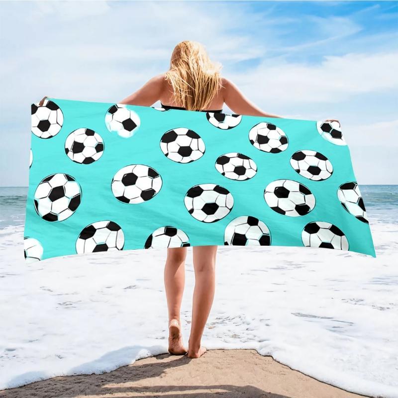 

1pc Large Microfiber Beach Towel - Quick-Dry Lightweight Sand-Free, Soccer Print Compact Portable Towel for Adults, Turquoise W30*H60(CM)