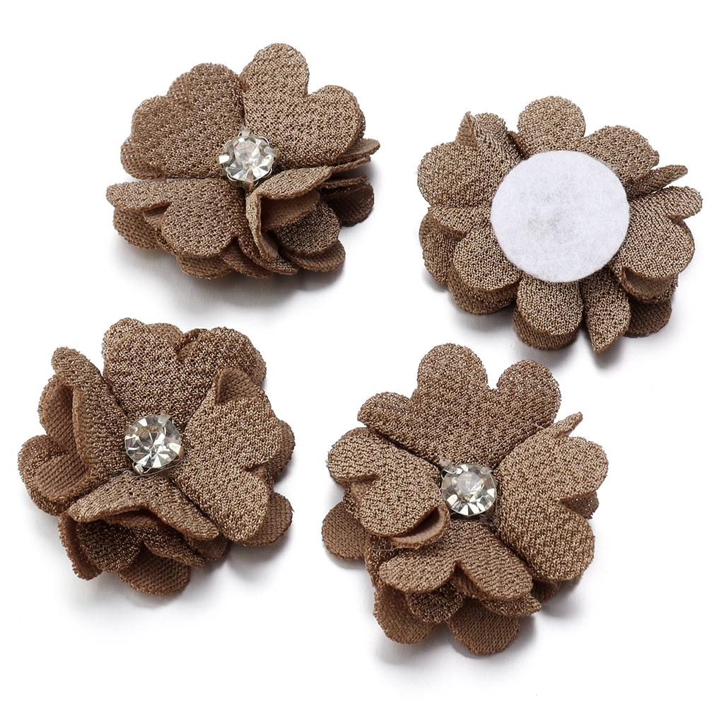 10pcs Colorful Fabric Flower 3.5cm Rhinestone Flower Core Pearl Hemp Flower Applique For DIY Clothing Sewing Headwear Decoration