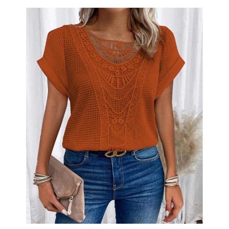 Spring and Summer New Lace Stitching Short-sleeved T-shirt