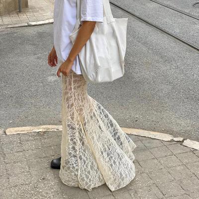 Gonna a Coda di Pesce con Fodera Tinta Unita Stile Retrò Pizzo Gonna Maxi Staccabile Design a Due Pezzi Feste