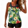 Women’s Tankini Swimsuit Set with Tropical Floral Print and Boyshorts Two Piece Swimwear for Beach Pool Vacation