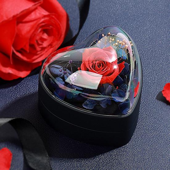 Preserved Flowers Jewelry Box Heart Shape Necklace Gift Box Romantic Rose Ring Box Jewelry Gift Packaging Box for Valentine's Day Anniversary
