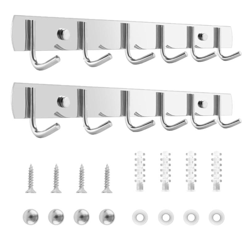

Набор из 2 многофункциональных настенных крючков из нержавеющей стали, вешалка с 6 крючками для пальто и полотенец, практичная вешалка для одежды для ванной комнаты 1