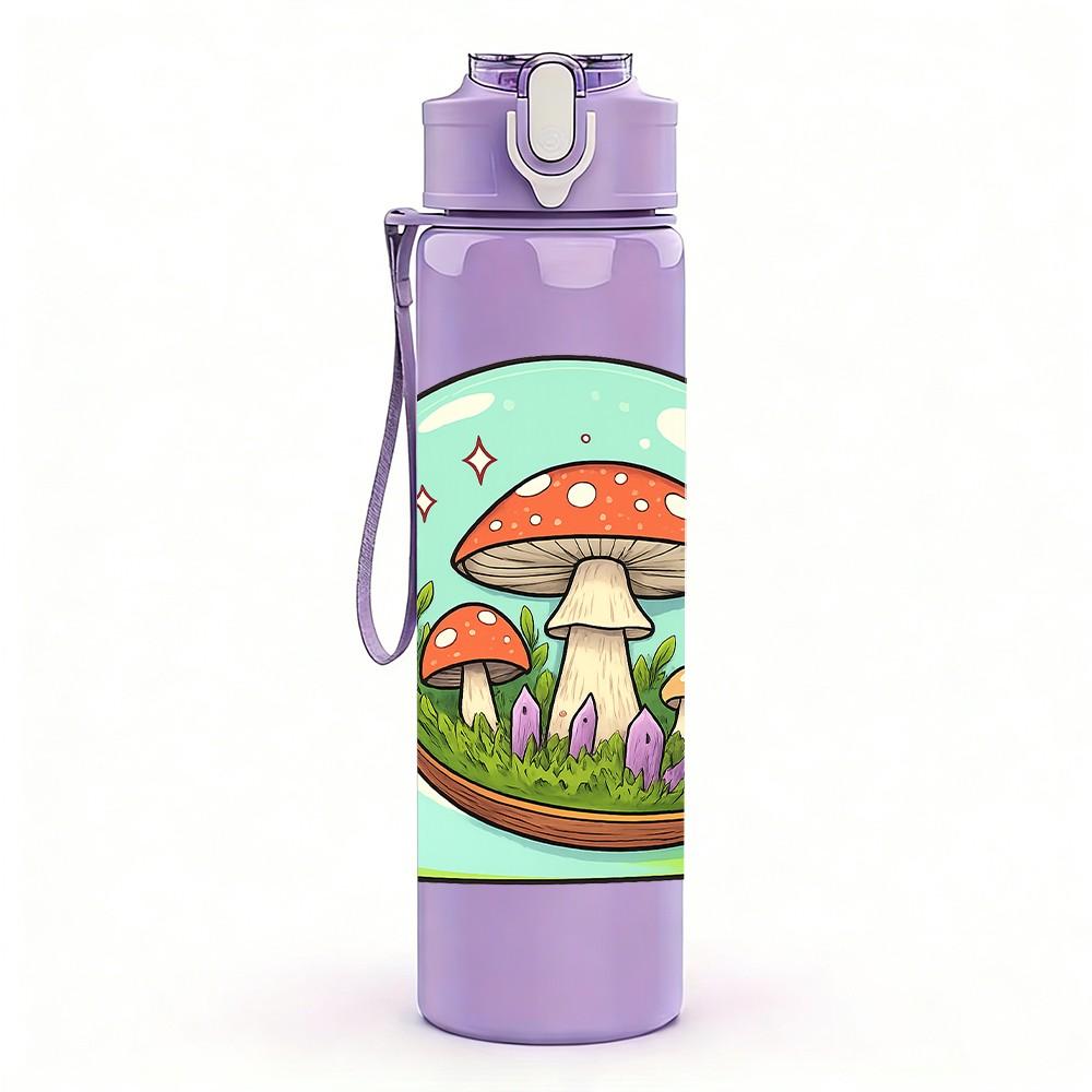 1PC Snail Mushroom Cartoon 750ml Color Plastic Sports Water Bottle Leakproof Flip Straw Lid Suitable for Sports Office Home Use