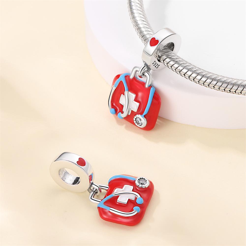 Cute Copper Toothpaste ToothbrushTooth Medical KIT Dangle Charm Compatible With Bracelets Angel Nurse Design Jewellery Gift